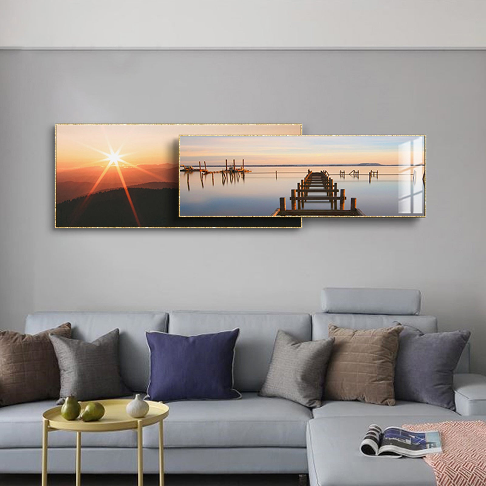 VOFFOV® Sunset Wood Bridge Double Art Print For Living Room