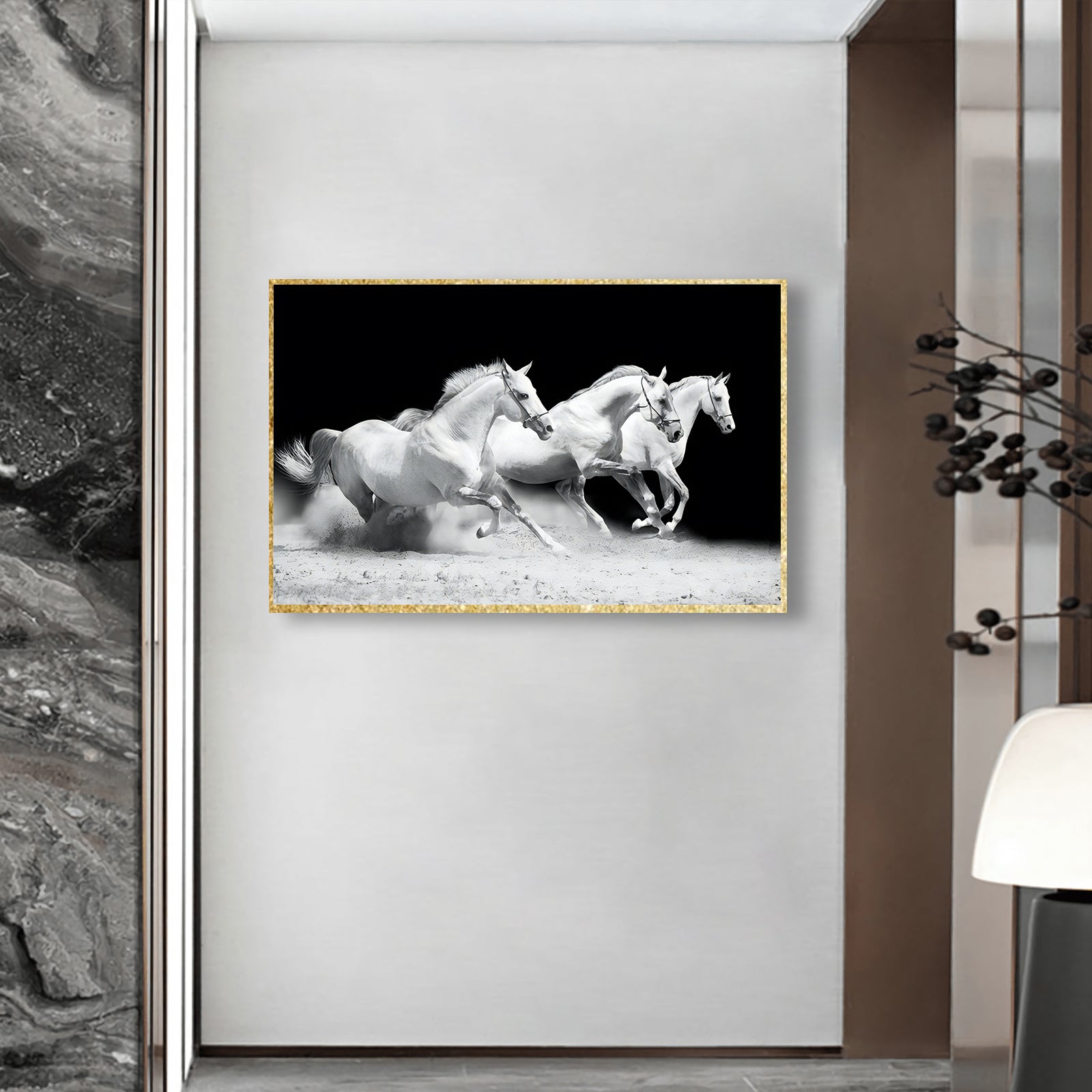 VOFFOV® Three White Horse Canvas Wall Art Print