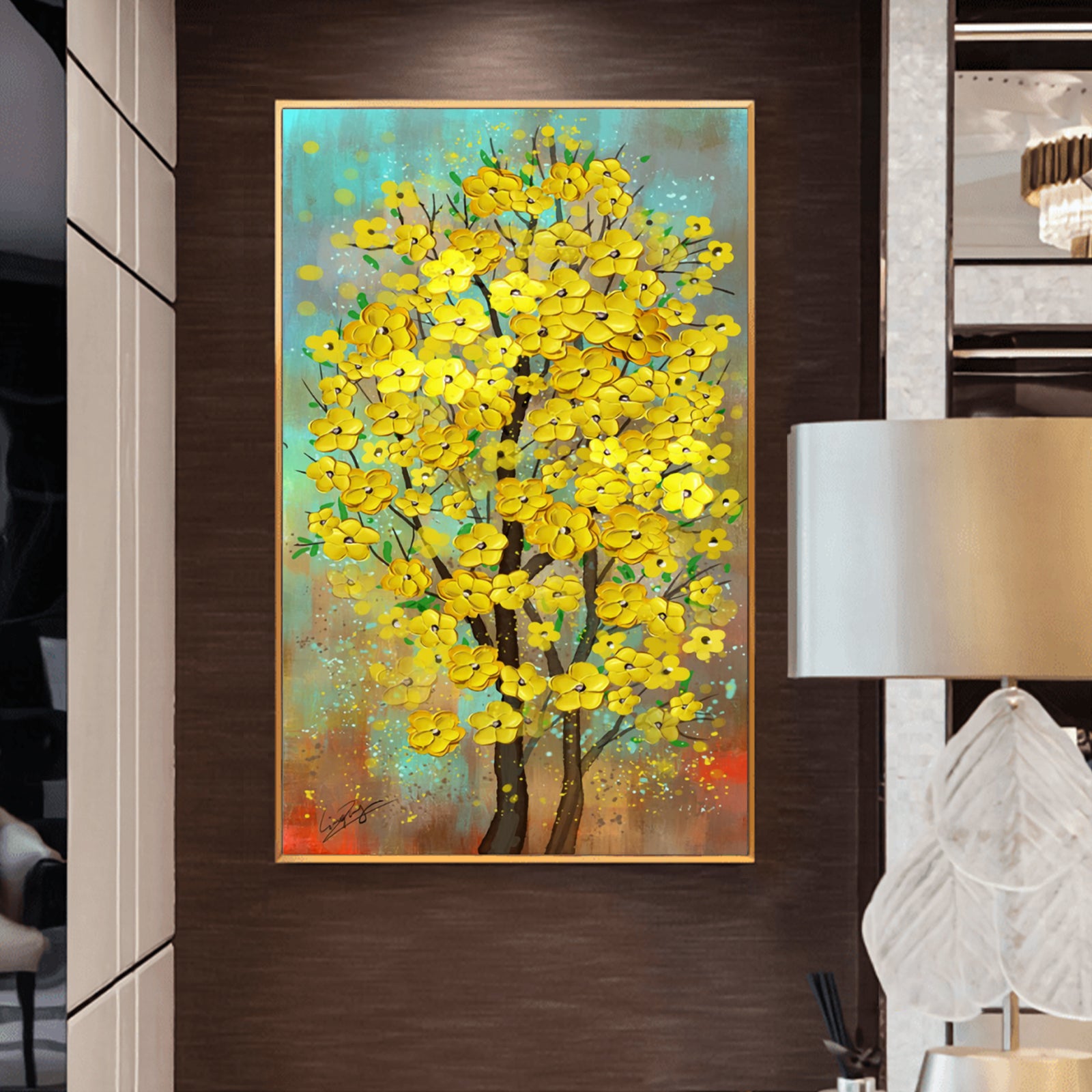 VOFFOV® Yellow FORTUNE TREE Oil Painting Wall Art