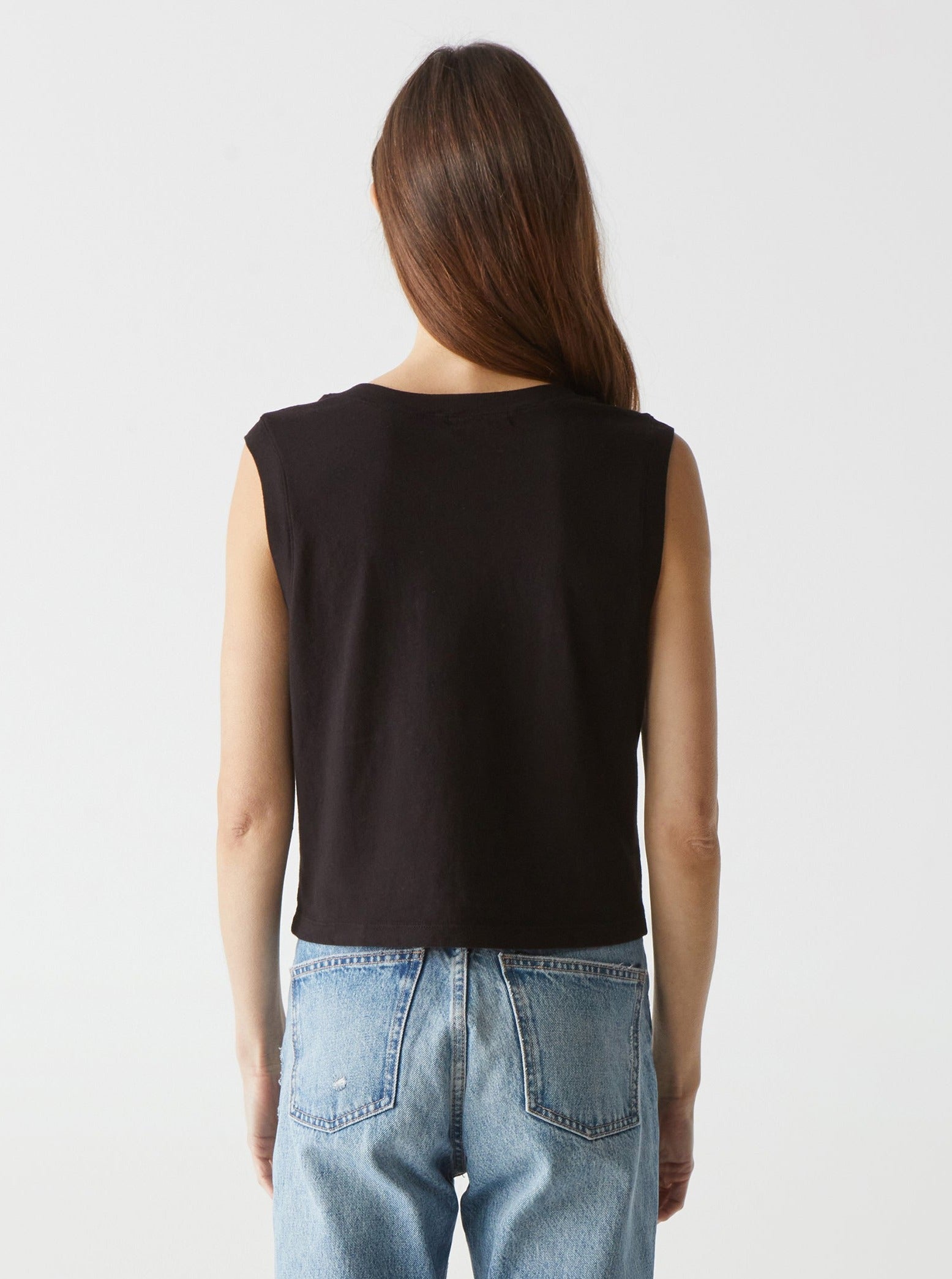 Johnnie Cropped Muscle Tank - Black
