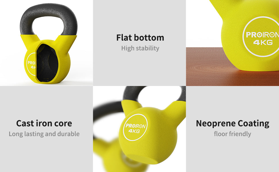 PROIRON kettlebell, cast iron core, neoprene coating, flat bottom