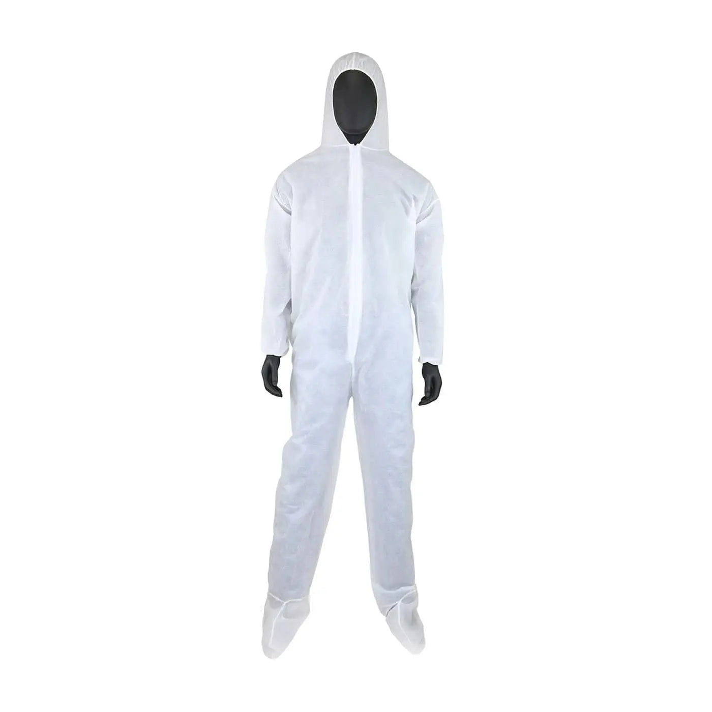 PIP - Disposable Coveralls - Elastic Cuff, Elastic Ankle Style, Polyethylene/Polypropylene Material, Zipper Front Closure, White,