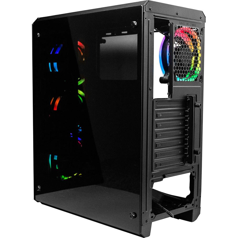 Deco Gear Mid-Tower PC Gaming Computer Case - Full Tempered Glass and LED Lighting