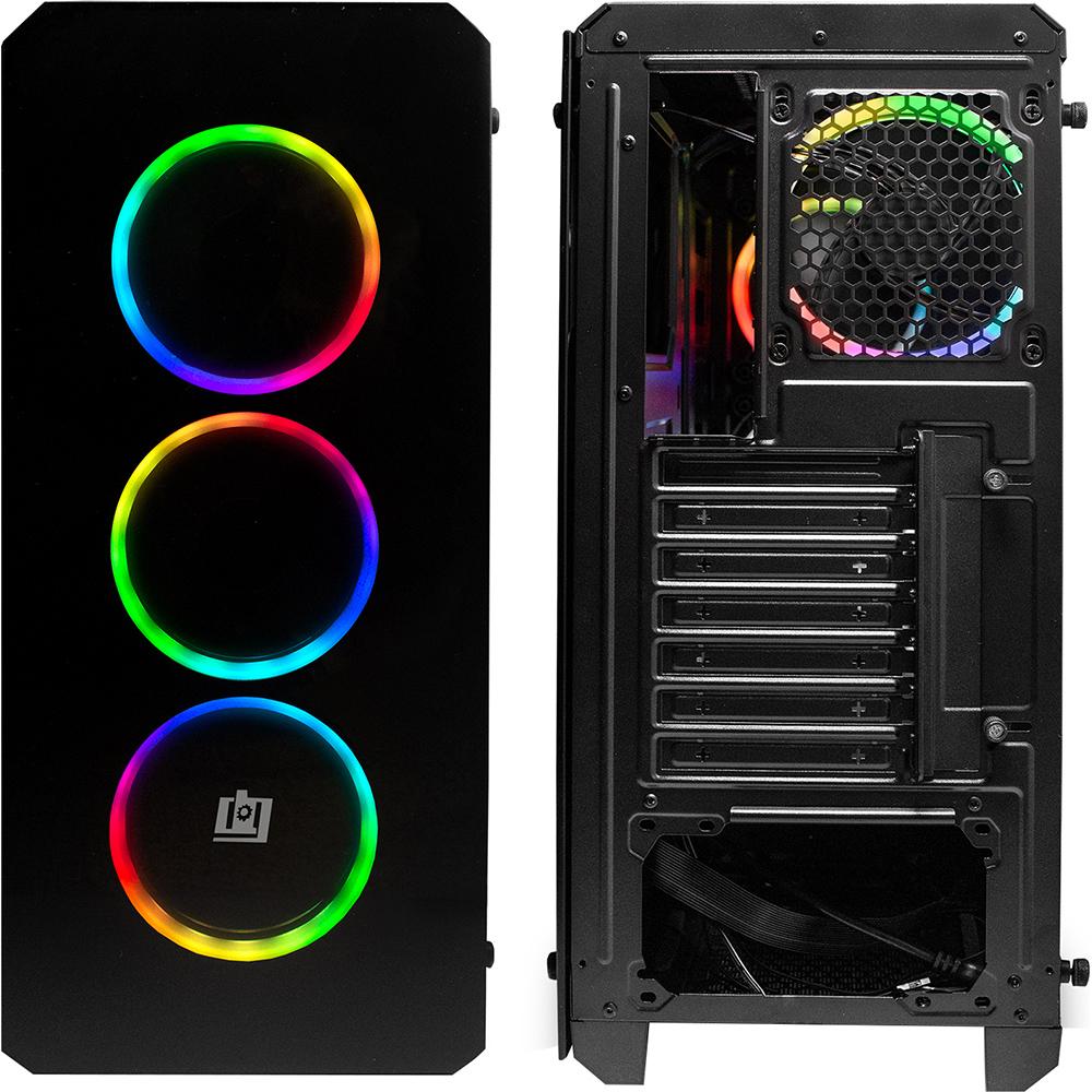 Deco Gear Mid-Tower PC Gaming Computer Case - Full Tempered Glass and LED Lighting