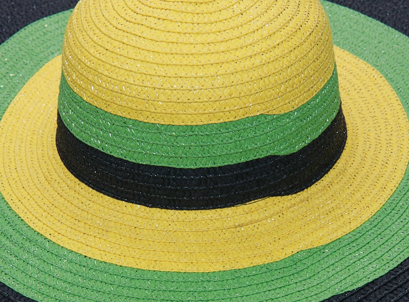 Boho Hat, Sun Hat, Beach Hat, Extra Large Wide Brim, Straw Hat, Jamaika Green Yellow (Soft, 25 cm)