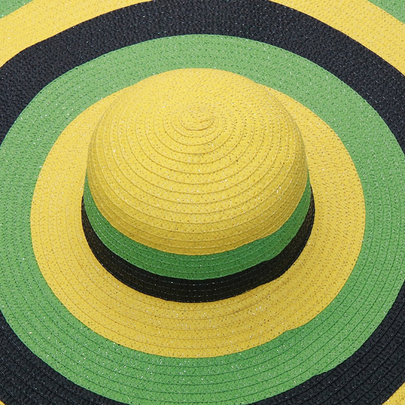 Boho Hat, Sun Hat, Beach Hat, Extra Large Wide Brim, Straw Hat, Jamaika Green Yellow (Soft, 25 cm)