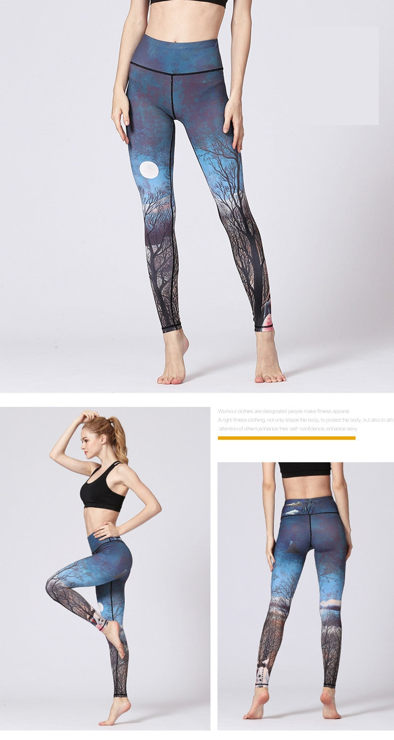 Yoga Legging, Yoga Pants, Boho Legging, Printed Tight, Blue Moon Mountain