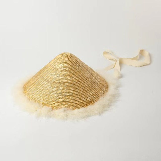 Boho Hat, Sun Beach Hat, Vintage Straw Hat with Feather Everly