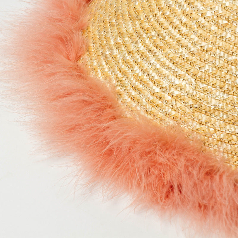 Boho Hat, Sun Beach Hat, Vintage Straw Hat with Feather Everly