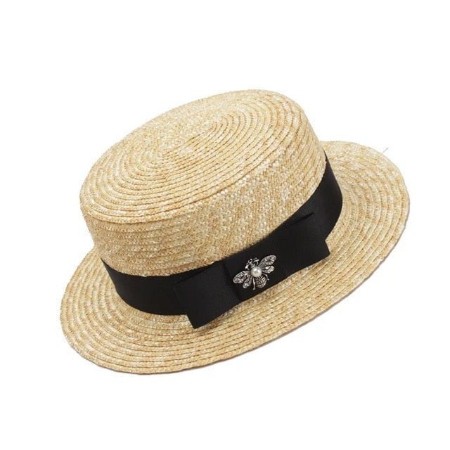 Boho Hat, Sun Hat, Beach Hat, Straw Hat, Sun Bee Black Pink