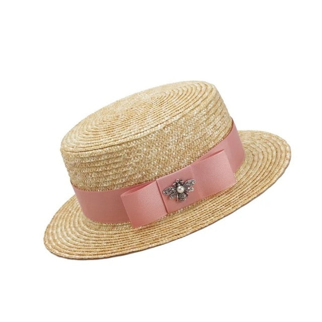 Boho Hat, Sun Hat, Beach Hat, Straw Hat, Sun Bee Black Pink