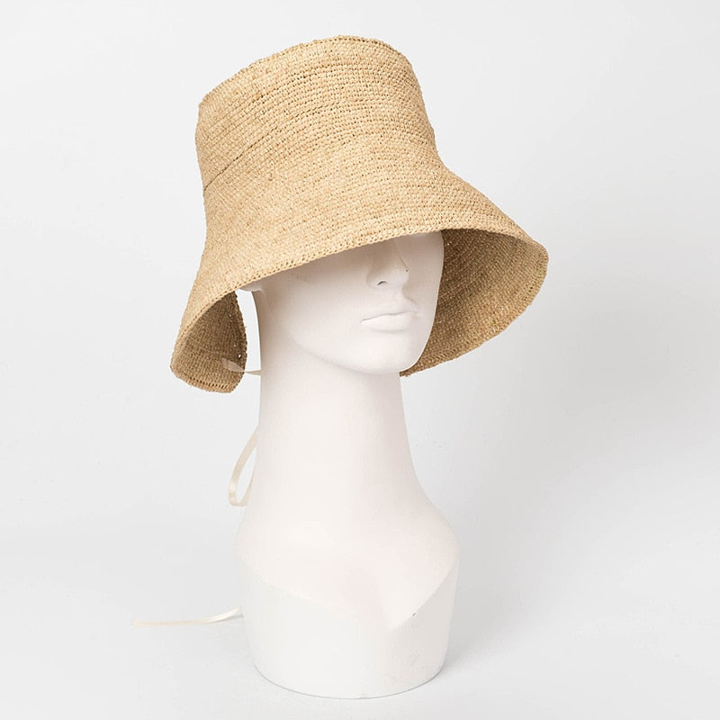 Boho Hat, Beach Sun Hat, Beige Grass Raffia Retro French Hat, Lady Bette