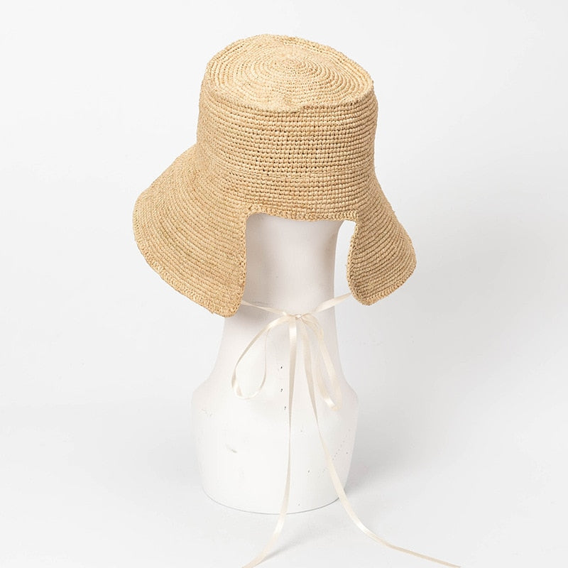 Boho Hat, Beach Sun Hat, Beige Grass Raffia Retro French Hat, Lady Bette