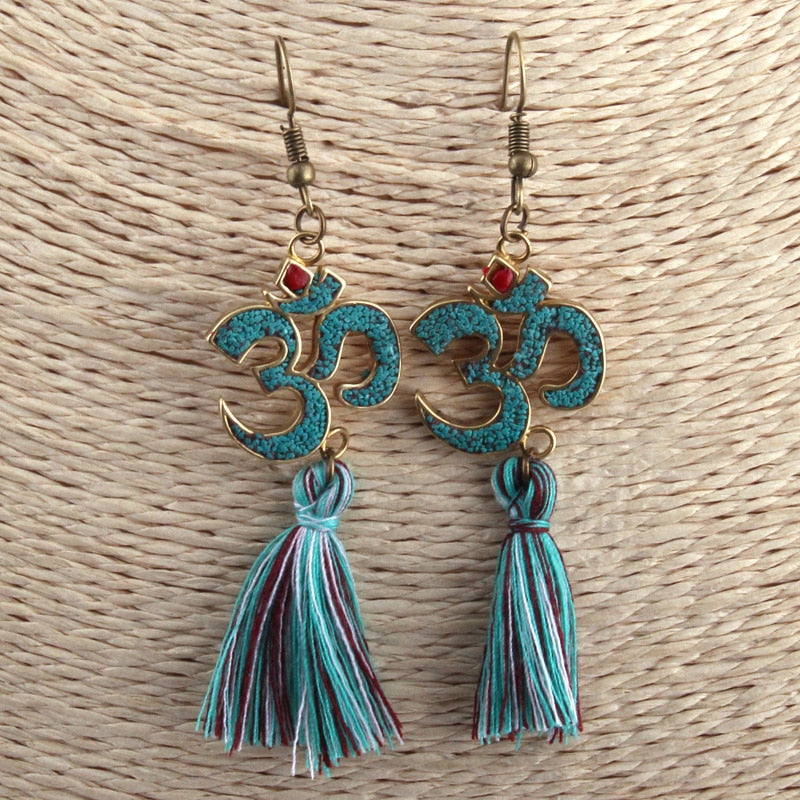 Boho Earrings, RH Dangle Earrings, Blue Ohm Yoga