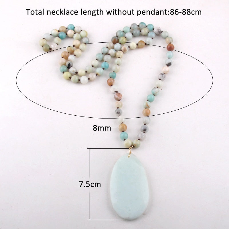 Boho Necklace, RH Rose Quart Amazonite, Oval Blue White Black Natural Stone