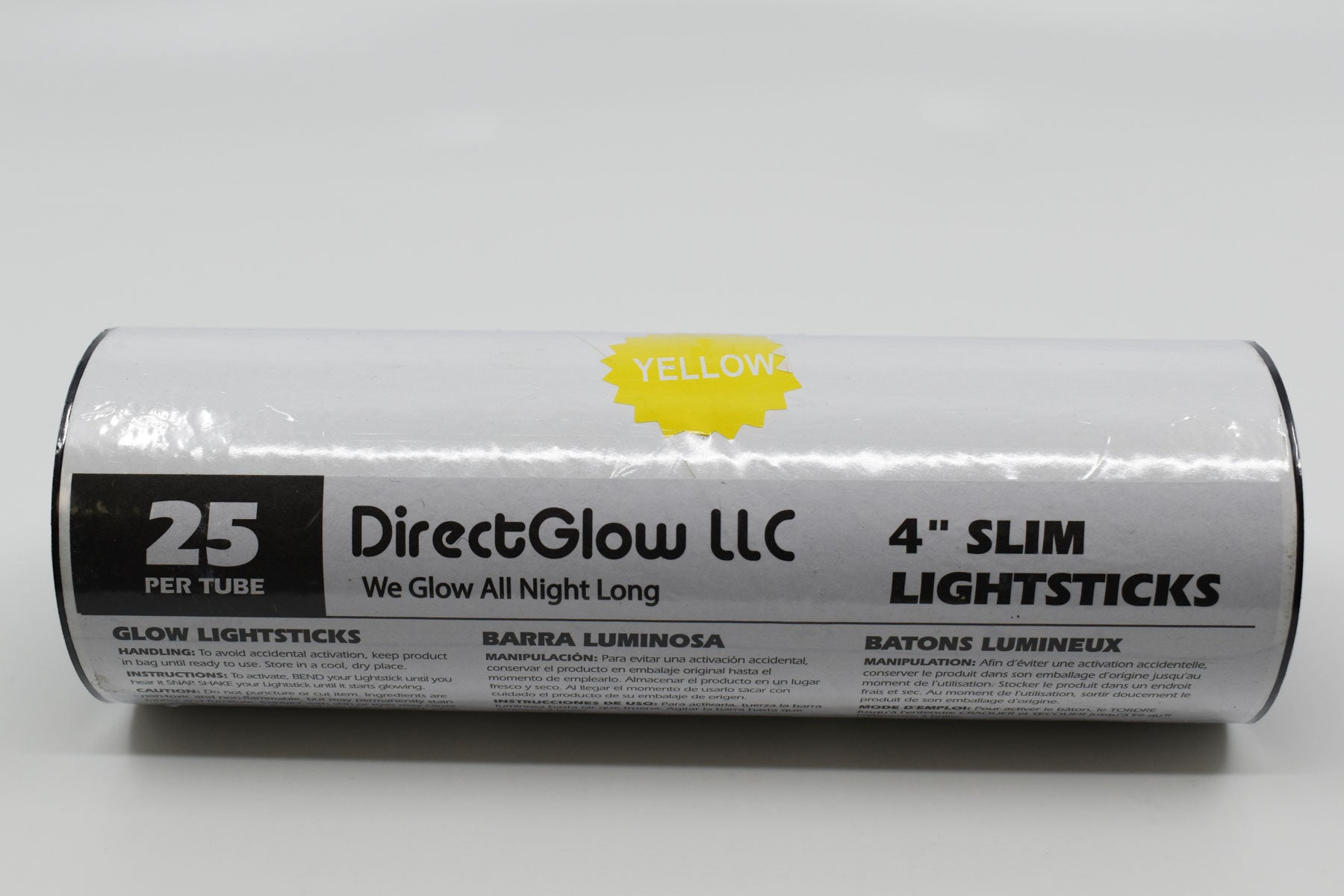 4 inch 10mm Yellow Glow Sticks- 25 Per Package