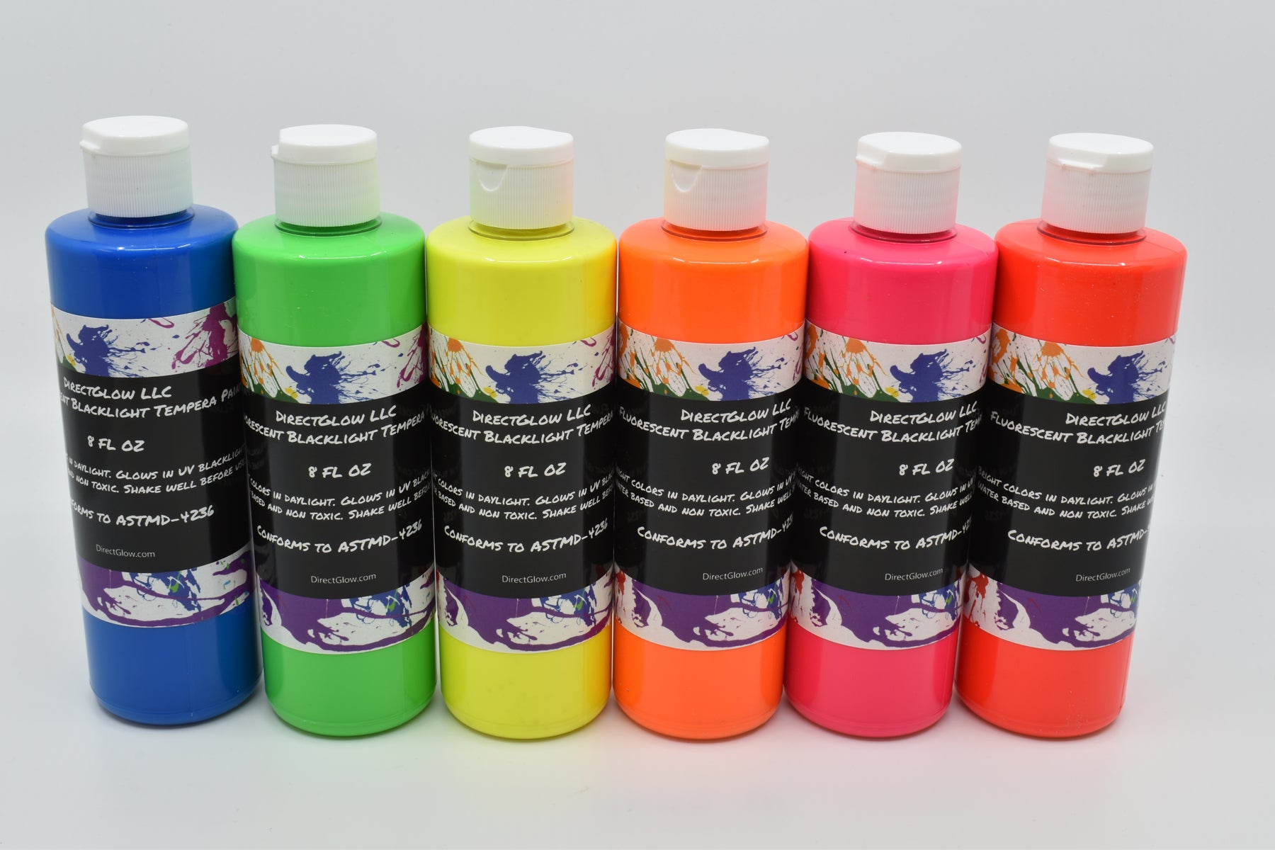 Blacklight Reactive Fluorescent Tempera Glow Party Paint 6 Pack 8 Ounce Bottles