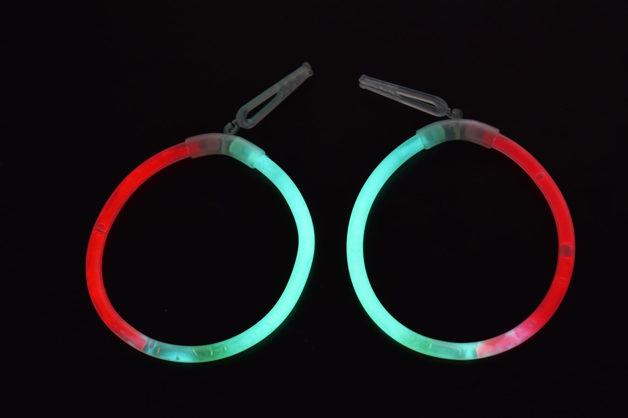 Red Green Bi-Color Glow Stick Hoop Earrings- 50 Pairs
