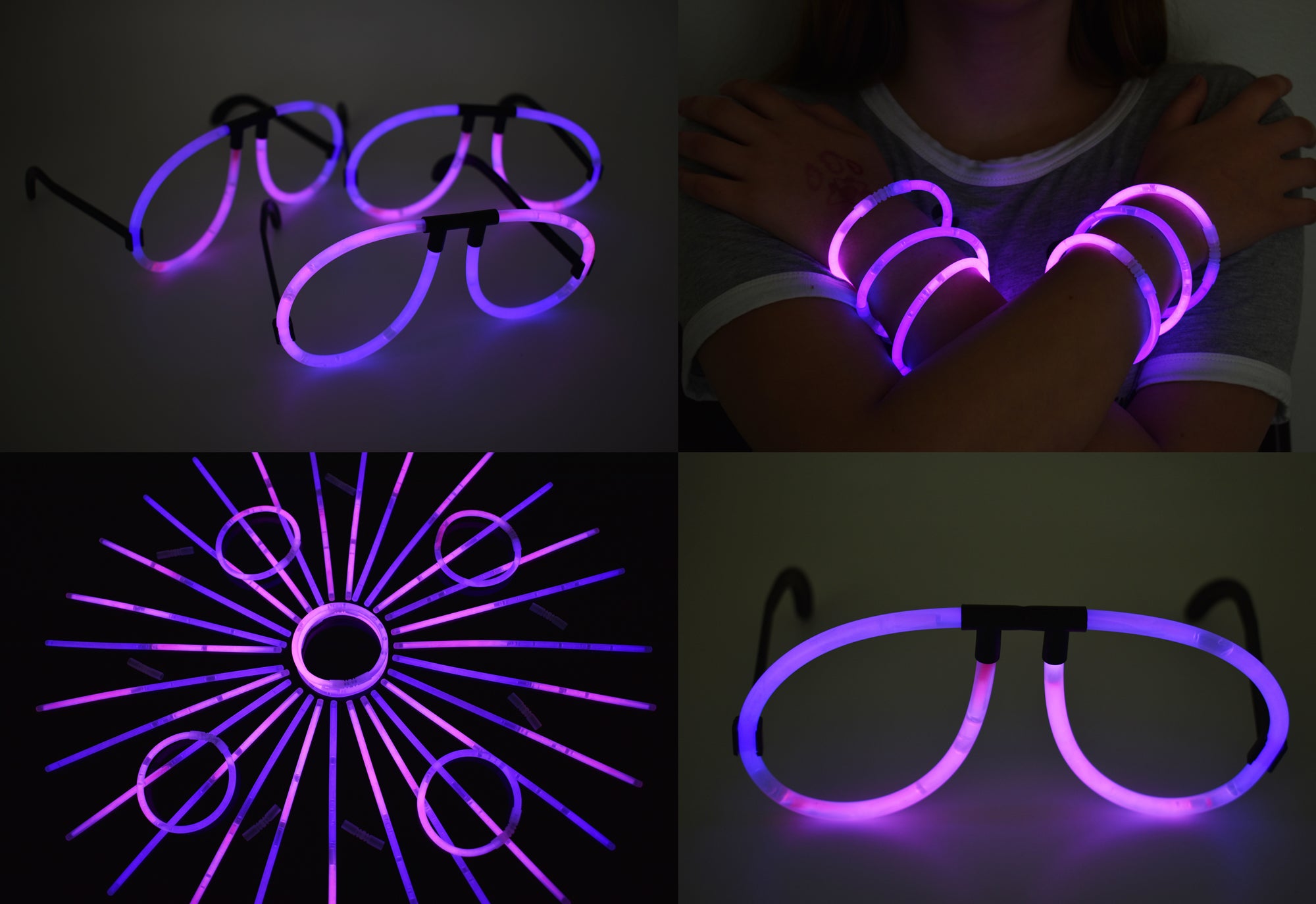 Pink Purple Bi-Color Glow Stick Eye Glasses Bracelets Bulk Pack- 50 Pairs