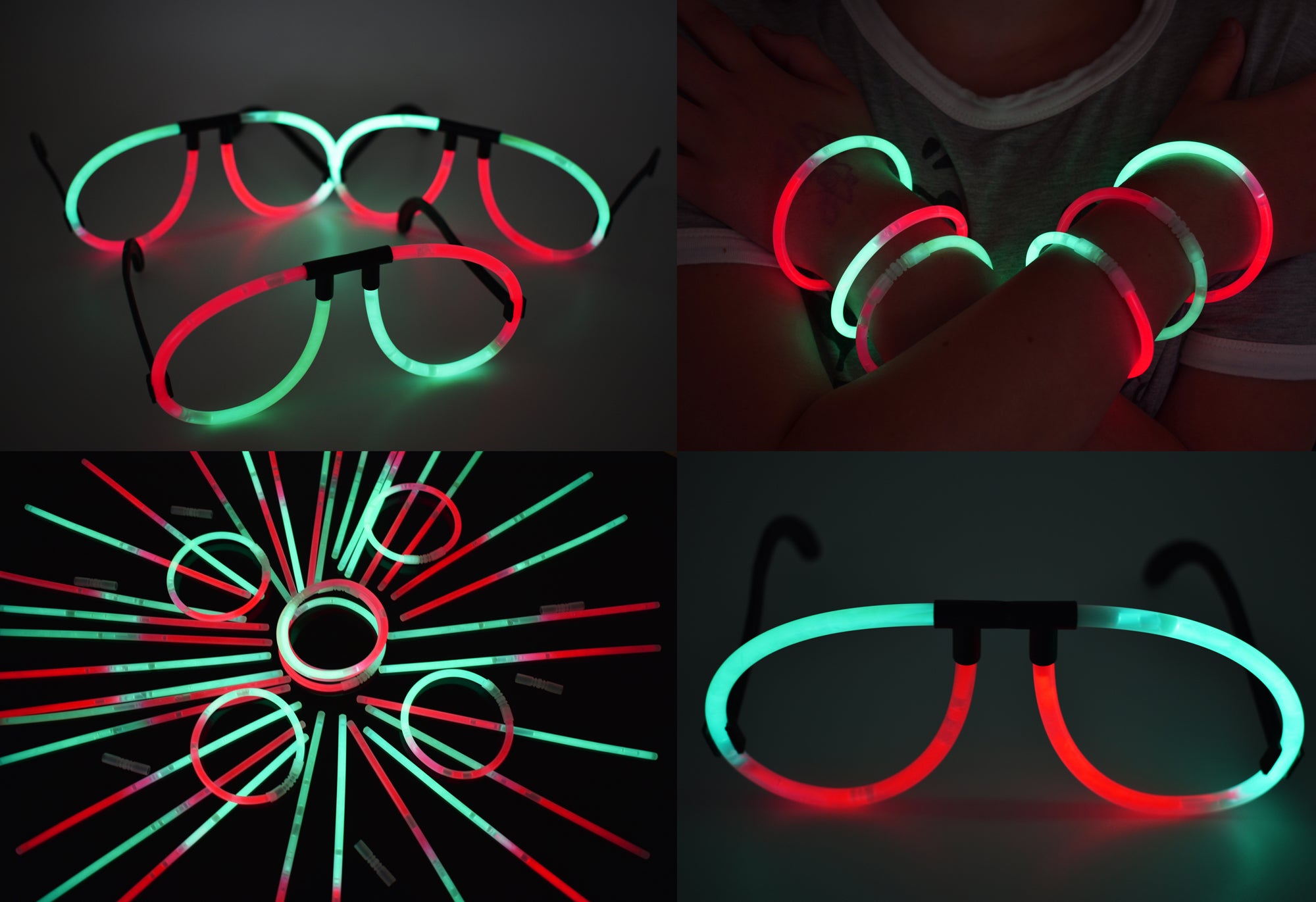Red Green Bi-Color Glow Stick Eye Glasses Bracelets Bulk Pack- 50 Pairs