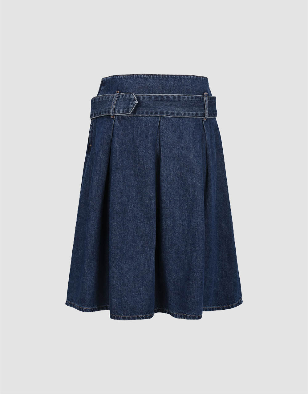 Pleated Midi A-Line Denim Skirt