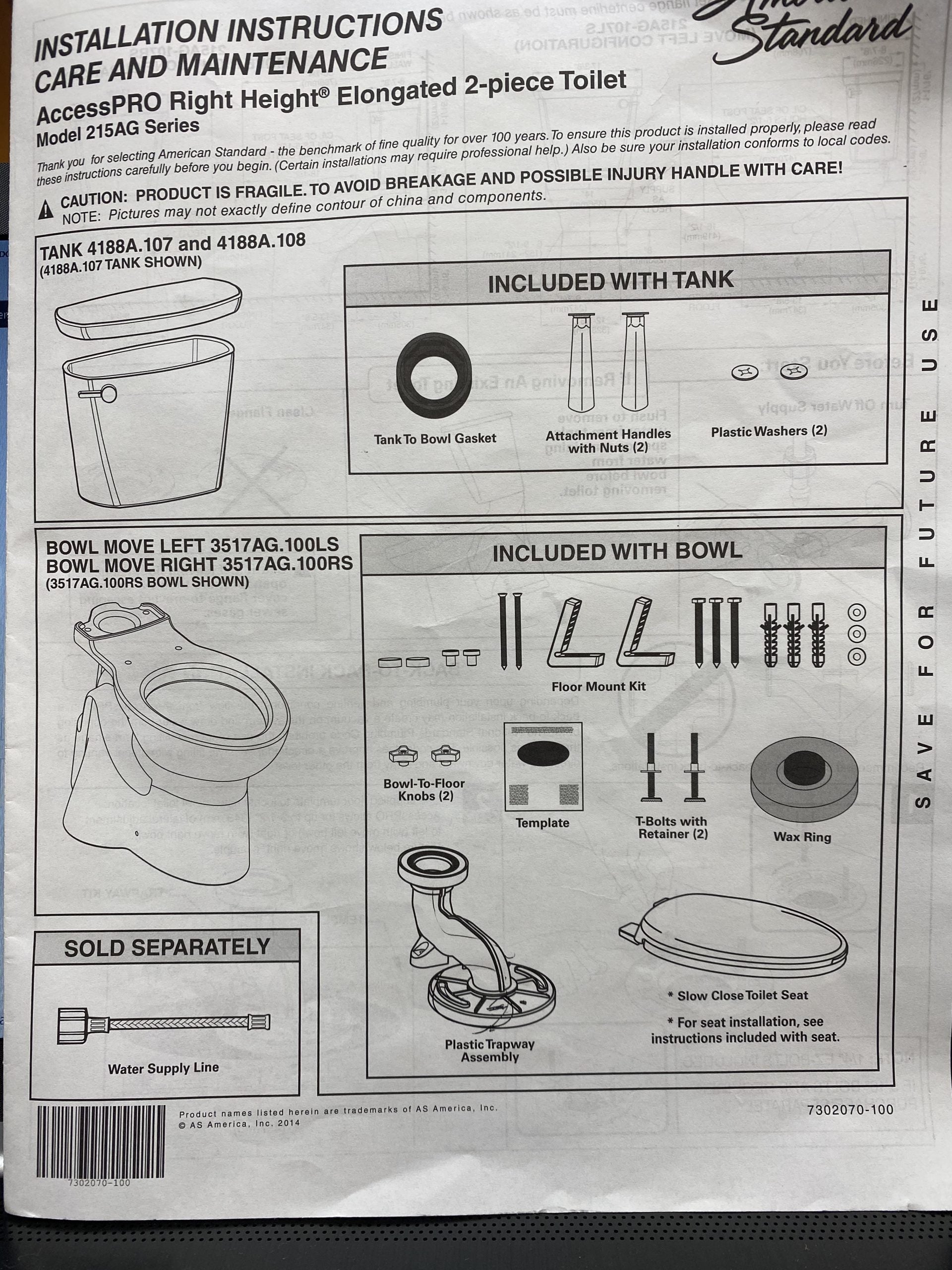 TOILETS-AMERICAN STANDARD In-Store-Pickup ONLY