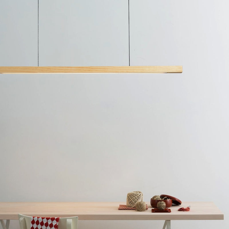 IDEA(HK) LIGHTING - Lindö - Modern long hanging dining room pendant light ala Nordic style. Will also make a good fit for office areas, restaurants and bars. Pine wood or black walnut Use the included remote to change color temperature between cold, neutral and warm light.