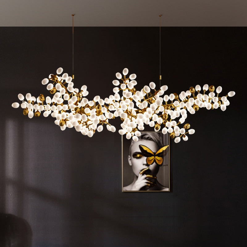 IDEA(HK) LIGHTING - Zygote High-quality white glass cluster chandelier. Organic-inspired design paired with luxury materials. Perfect for dining rooms, living areas, entrance halls, hotel areas, restaurants, etc.  White glass clusters with base frame in French gold color or Raw copper.