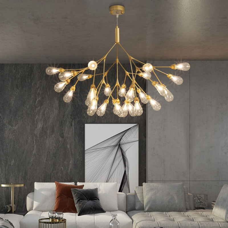 Lights of Scandinavia - Inflorescence - Nordic luxury copper LED chandelier. Modern lighting for dining rooms, hallways or why not light up the entrance hall? Luxury LED Chandelier Lighting Firefly Dining Living Room Creative Hanging Lamp Modern Bedroom Home Deco Fixtures