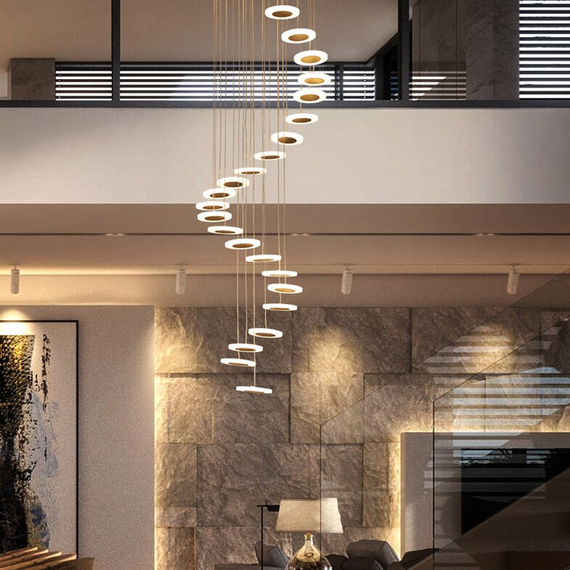 IDEA(HK) LIGHTING - Troglodyte - Modern lights rotating LED staircase chandelier living room hanging lamp Nordic restaurant duplex villa interior lighting