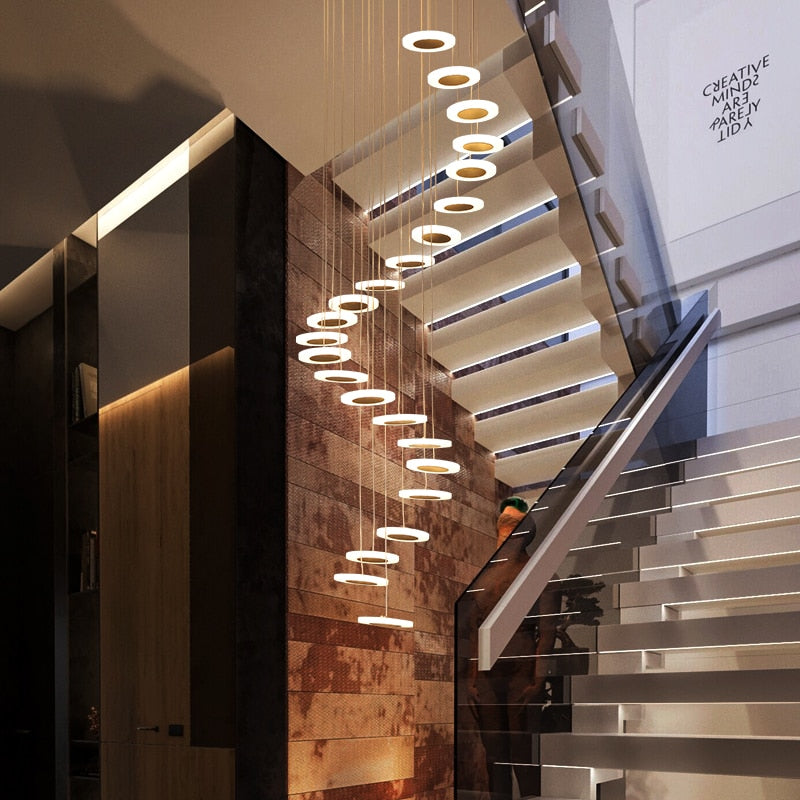 IDEA(HK) LIGHTING - Troglodyte - Modern lights rotating LED staircase chandelier living room hanging lamp Nordic restaurant duplex villa interior lighting