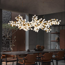 IDEA(HK) LIGHTING - Zygote High-quality white glass cluster chandelier. Organic-inspired design paired with luxury materials. Perfect for dining rooms, living areas, entrance halls, hotel areas, restaurants, etc.  White glass clusters with base frame in French gold color or Raw copper.