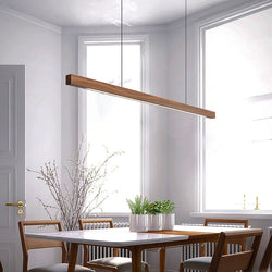 IDEA(HK) LIGHTING - Lindö - Modern long hanging dining room pendant light ala Nordic style. Will also make a good fit for office areas, restaurants and bars. Pine wood or black walnut Use the included remote to change color temperature between cold, neutral and warm light.