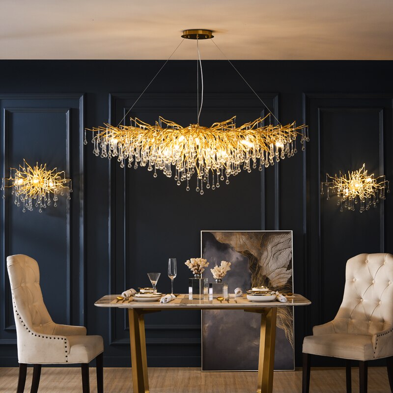 IDEA(HK) LIGHTING - ooze - "-What on earth is that majestic being hanging from the ceiling?"  Majestic crystal chandelier. Unique lighting for dining rooms, living areas, entrance halls, hotel areas, restaurants, etc.    K9 crystals with silver/gold metal plated aluminum frame. - A work of art.  2 sizes - 2 colors L120cm: L120xW50xH35cm, 12-25m2 L160cm: L160xW55xH35cm, 16kg, 15-30m2