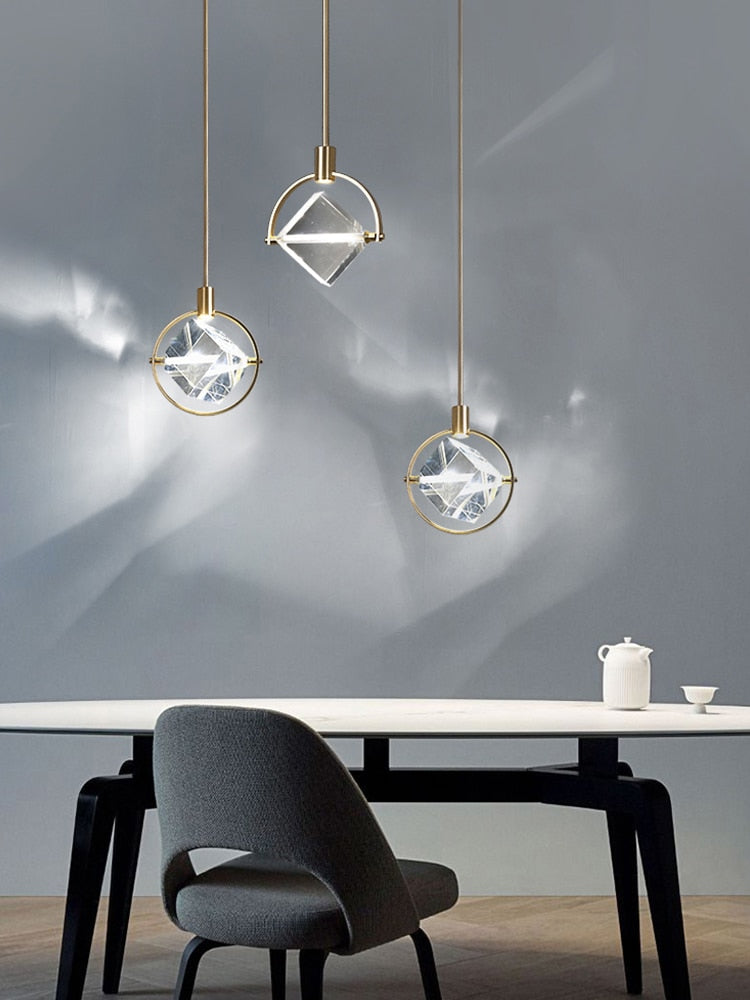 IDEA(HK) LIGHTING - Kimberlite - Outstanding luxury pendant light. Clean design, polished steel body combined with a large crystal that really makes the light pop. Applicable for living rooms, kitchens, bedrooms, dining rooms, cafés, etc. Dimensions Diameter 20cm Height 50cm + 50cm hanging rod. Two variants available; Open and Closed  Modern LED Crystal Chandelier kitchen bar Pendant lamps Bedroom bedside decor lighting Dining room Hanging lights  Specifications Light Source LED Bulb Base Type 2G11