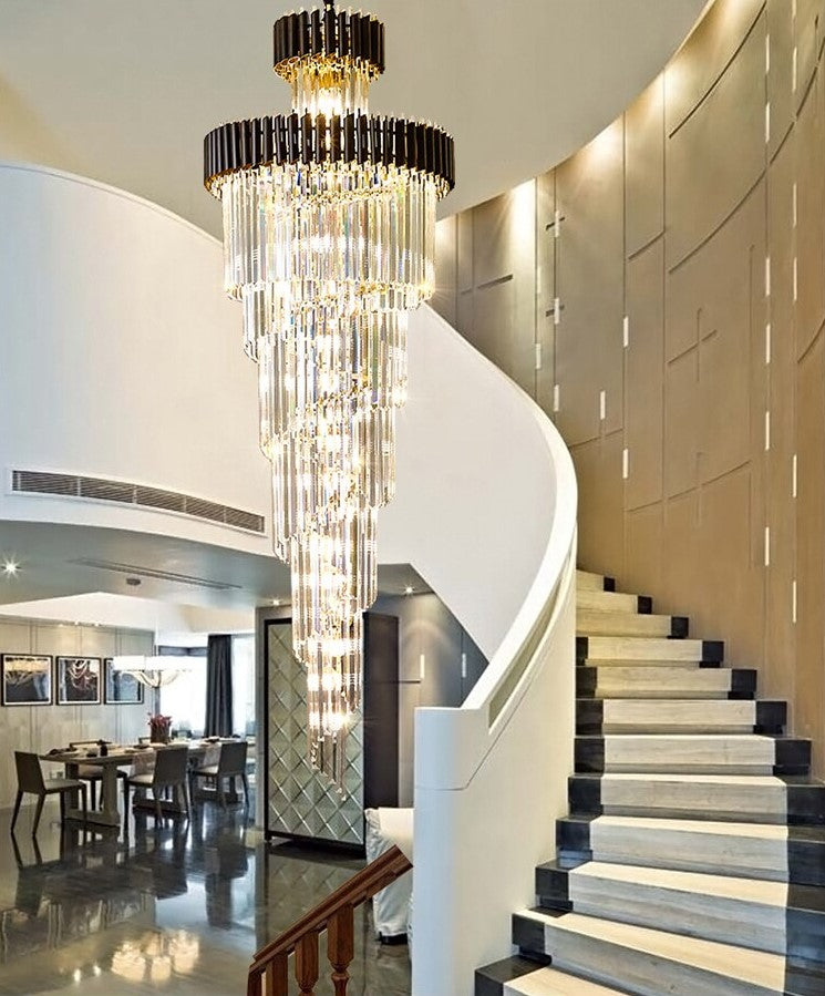 IDEA(HK) LIGHTING - Imperial - When only the best is good enough. Grand luxurious crystal chandelier suitable for staircases or grand lobbies. Stainless steel framework combined with high-grade K9 crystals and modern LED light sources. A modern heart encapsulated in a luxurious classic design. Imperial won't leave anyone indifferent. Luxury modern crystal chandelier for staircase Long loft black cristal light fixture villa lobby living room decor hang lighting