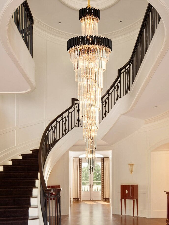 IDEA(HK) LIGHTING - Imperial - When only the best is good enough. Grand luxurious crystal chandelier suitable for staircases or grand lobbies. Stainless steel framework combined with high-grade K9 crystals and modern LED light sources. A modern heart encapsulated in a luxurious classic design. Imperial won't leave anyone indifferent. Luxury modern crystal chandelier for staircase Long loft black cristal light fixture villa lobby living room decor hang lighting