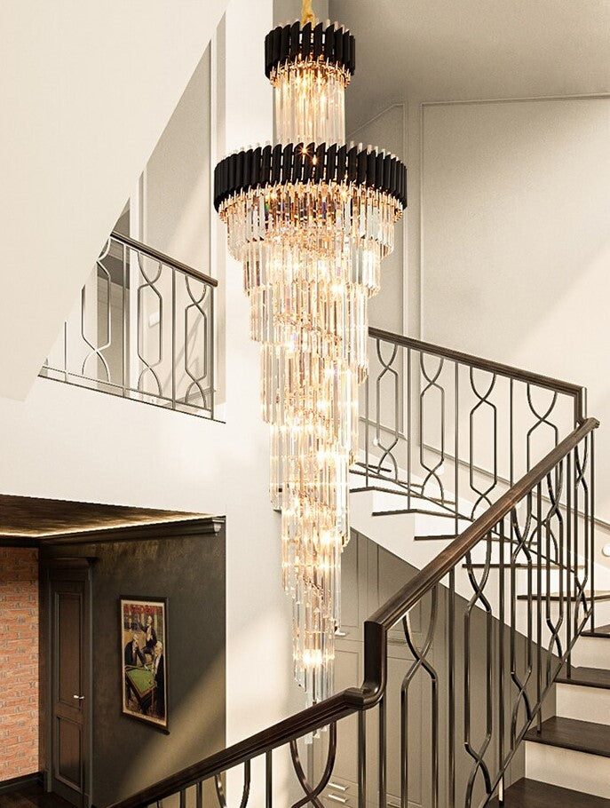 IDEA(HK) LIGHTING - Imperial - When only the best is good enough. Grand luxurious crystal chandelier suitable for staircases or grand lobbies. Stainless steel framework combined with high-grade K9 crystals and modern LED light sources. A modern heart encapsulated in a luxurious classic design. Imperial won't leave anyone indifferent. Luxury modern crystal chandelier for staircase Long loft black cristal light fixture villa lobby living room decor hang lighting