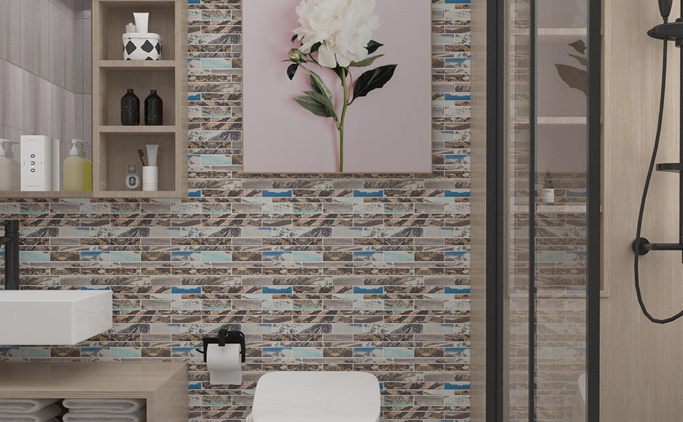 Soulscrafts Glass Subway Tile Natural Scenery 12 x 12 Inch Brick Tiles for Kitchen Backsplash Bathroom Wall (5 Pcs/Box, 5 sq.ft.)