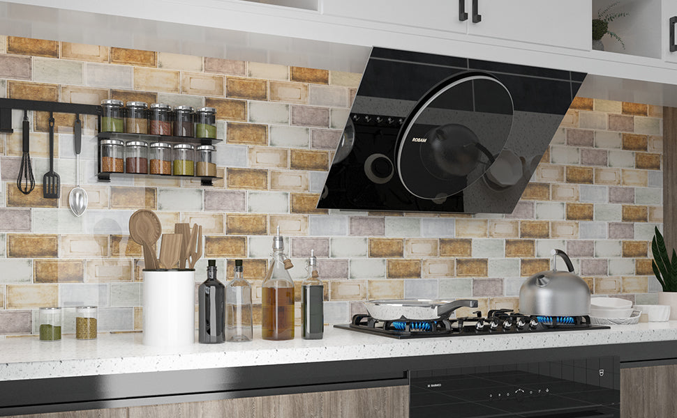 Soulscrafts Glass Subway Tile Industrial Age Colorful 12 x 12 Inch Brick Tiles for Kitchen Backsplash Bathroom Wall (5 Pcs/Box, 5 sq.ft.)