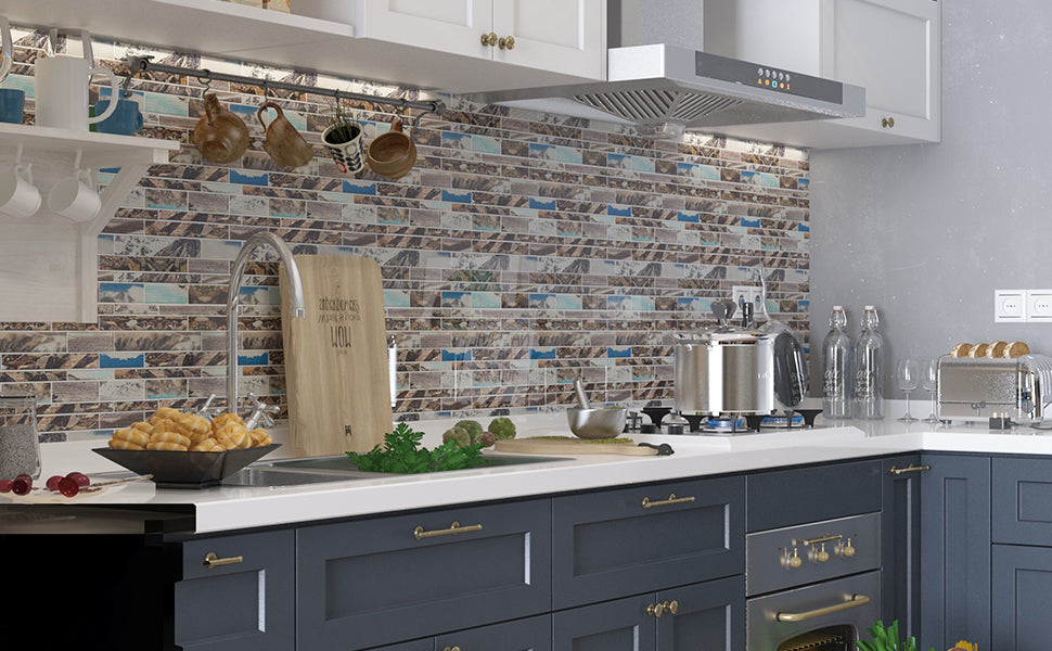 Soulscrafts Glass Subway Tile Natural Scenery 12 x 12 Inch Brick Tiles for Kitchen Backsplash Bathroom Wall (5 Pcs/Box, 5 sq.ft.)