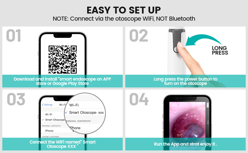 Endoscope visuel de caméra d'oreille WiFi d'otoscope numérique, portée d' oreille avec 19 outils de nettoyage d'oreille pour iOS, Android - 100E