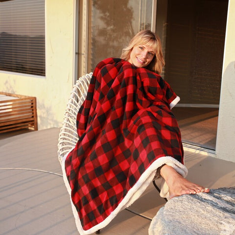 Tirrinia Buffalo Plaid Sherpa Throw Blanket