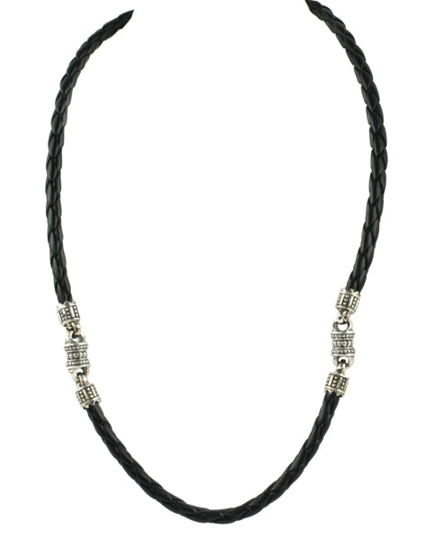 KONSTANTINO STERLING SILVER WITH LEATHER NECKLACE FROM THE IRIS COLLECTION (CARVED ONYX ALSO AVAILAB