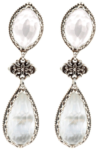 KONSTANTINO STERLING SILVER & ROCK CRYSTAL MOTHER OF PEARL DOUBLET DROP EARRINGS FROM THE AURA COLLE