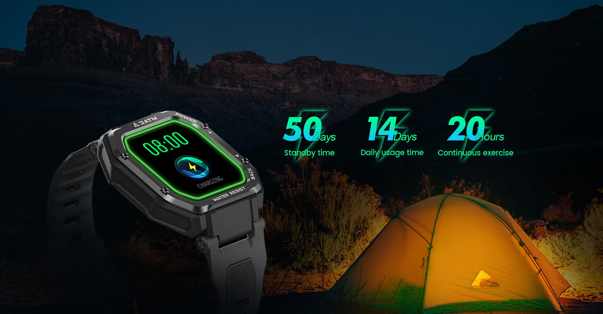 KOSPET ROCK Rugged Smartwatch, with 350mAh Battery