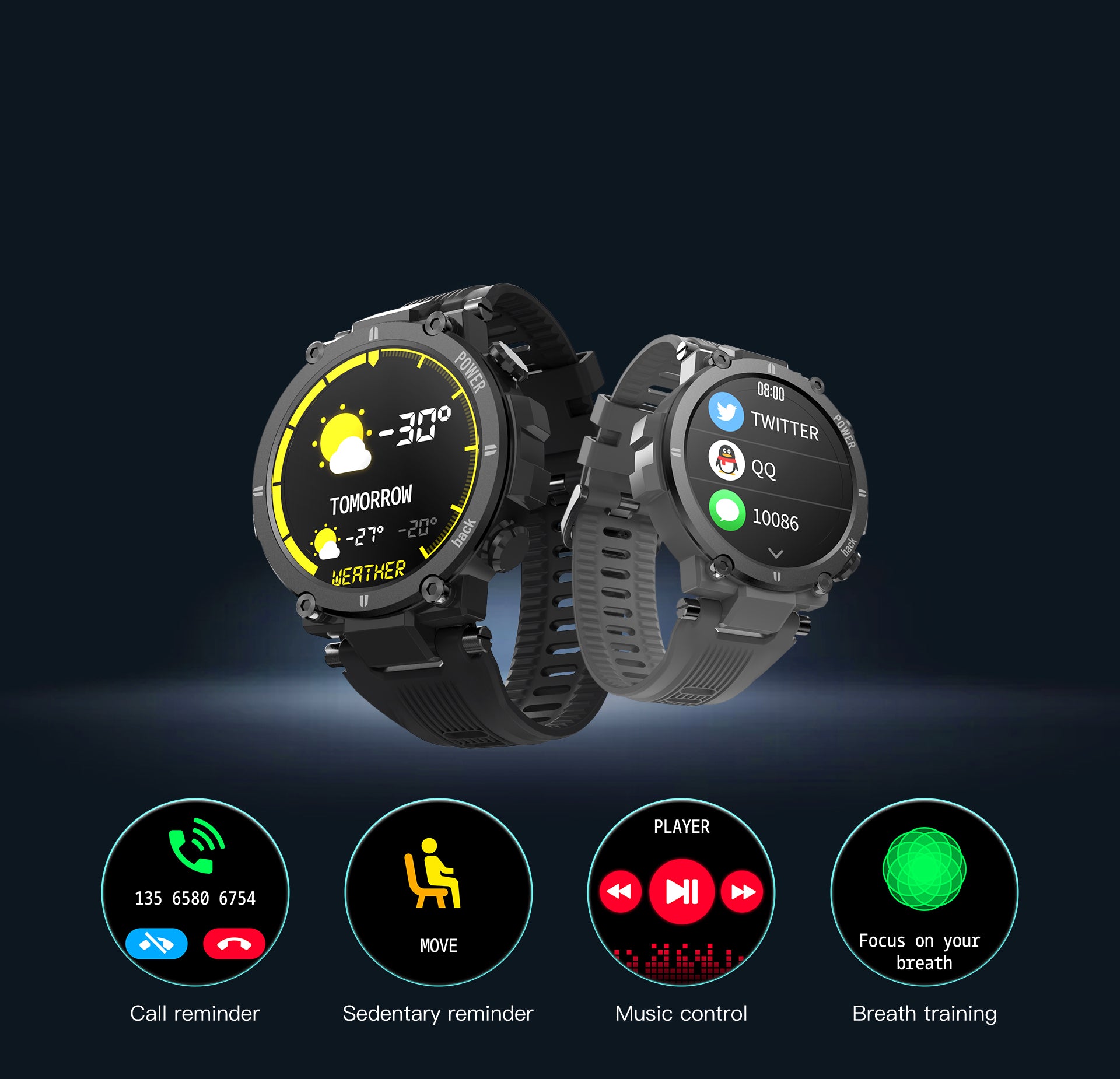 KOSPET Raptor Smartwatch with weather, notice, sedentary reminder and other utilties, all available over your wrist.