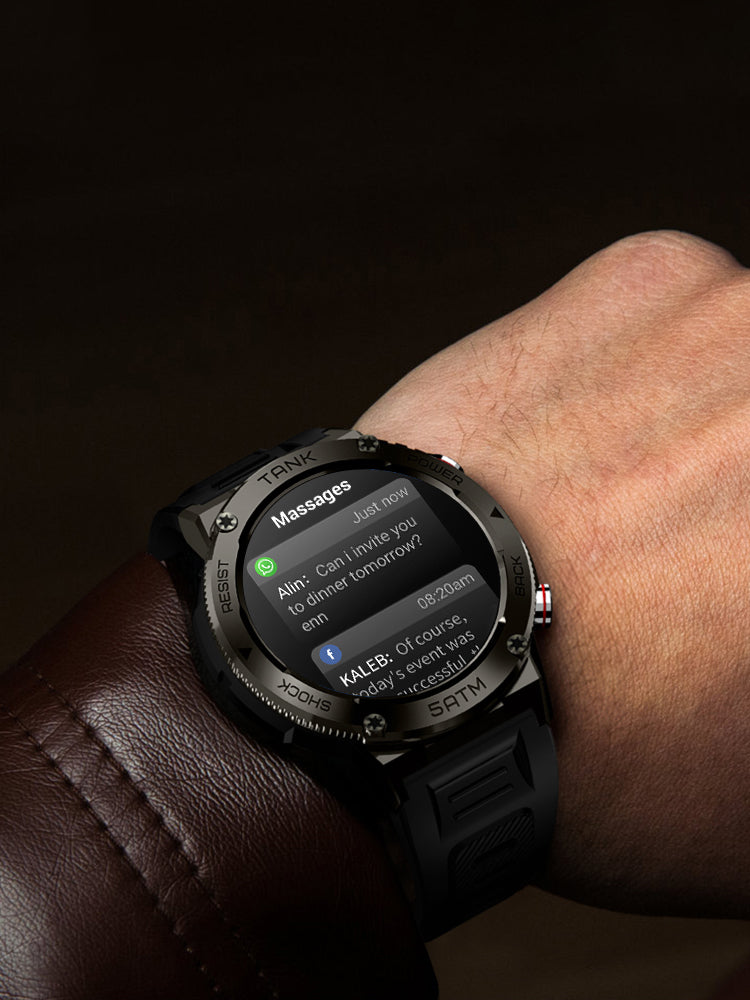 KOSPET TANK T1 Smart Watch enables you to receive instant notifications of calls, and SMS from phone