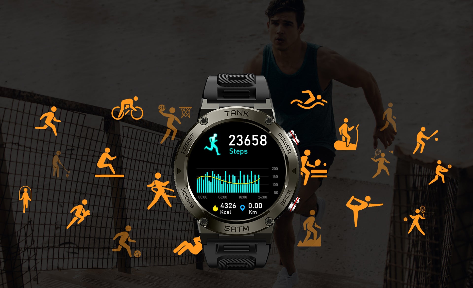 KOSPET TANK T1 Smartwatch Απεριόριστη πρόσβαση σε 20 αθλητικές λειτουργίες