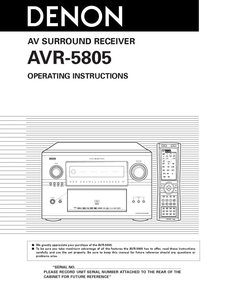 Denon AVR 5805 AV Receiver Owners Manual
